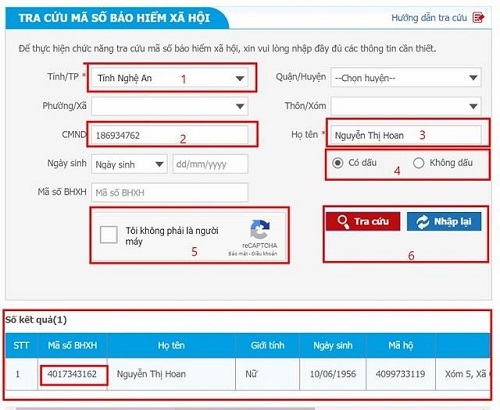 Kết quả nhận được sau tra cứu bhxh