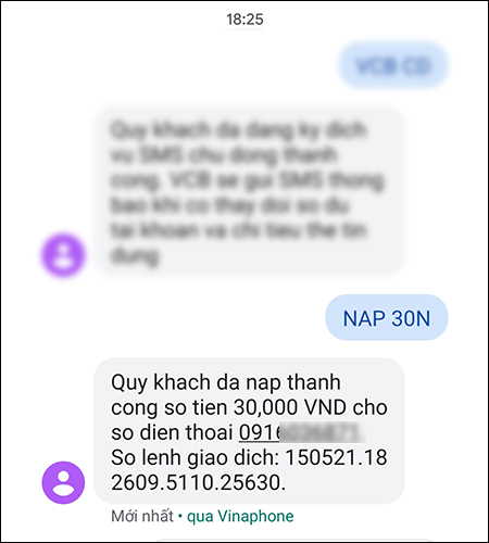 Nạp tiền điện thoại Vietcombank qua VCB SMS – B@nking