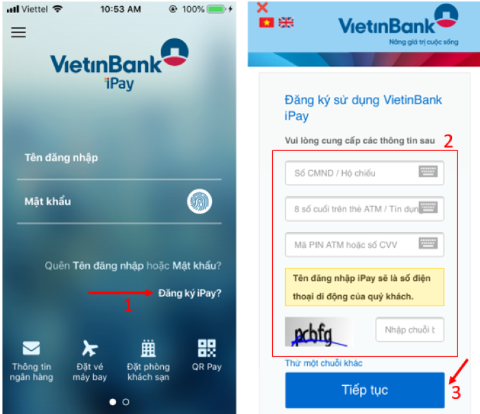  Đăng ký VietinBank IPay Online