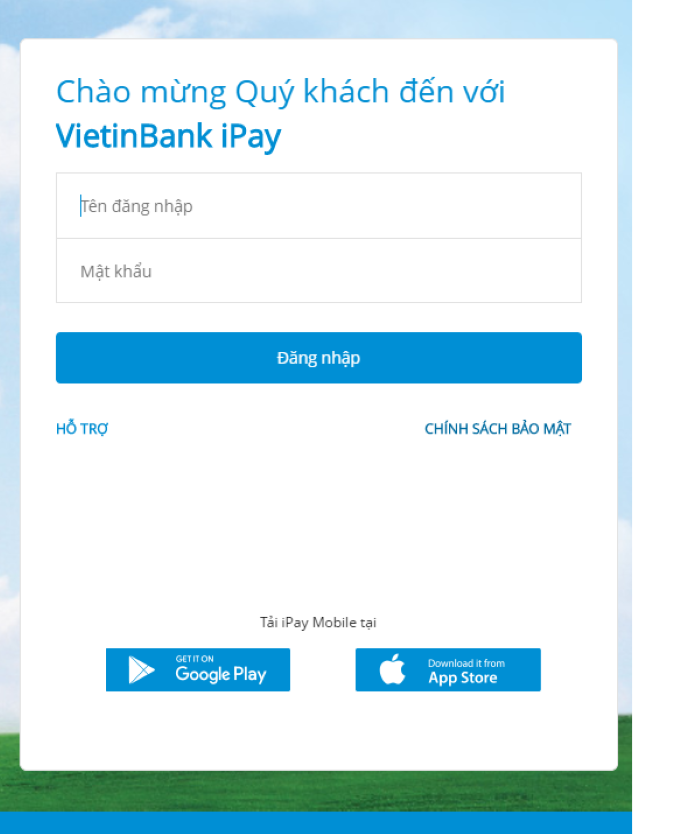 Giao diện đăng nhập VietinBank iPay trên máy tính