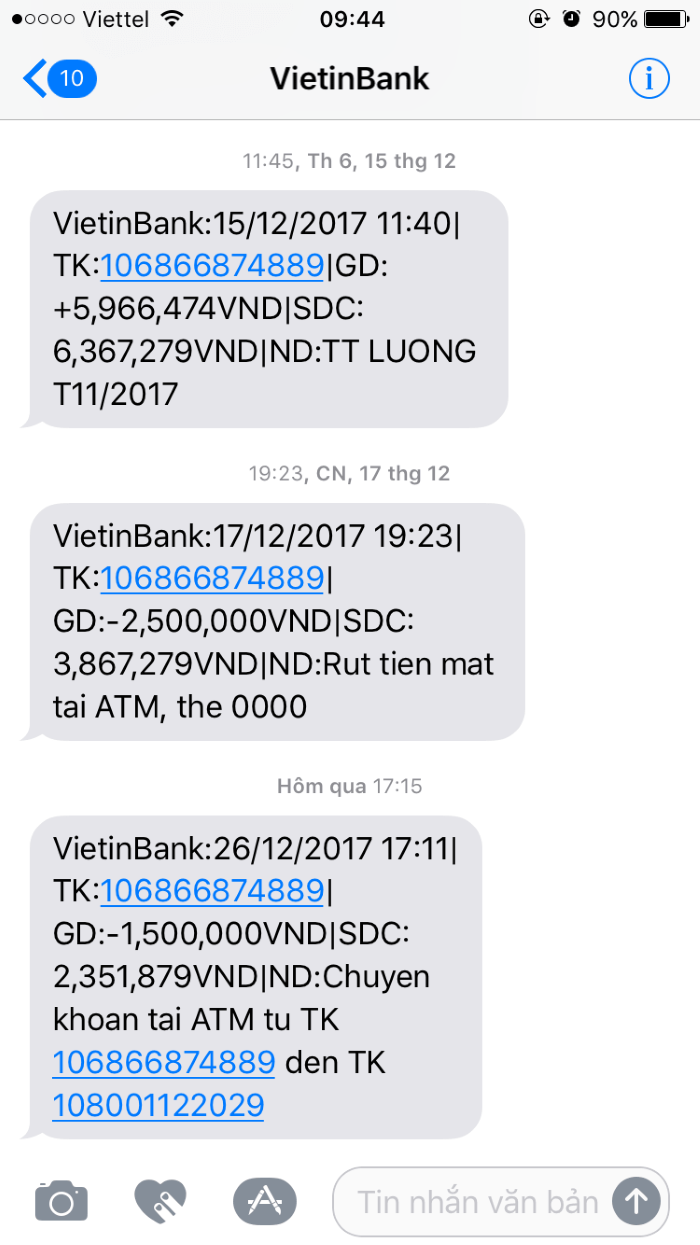 Thông tin biến động số tài khoản được cập nhật liên tục qua SMS Banking