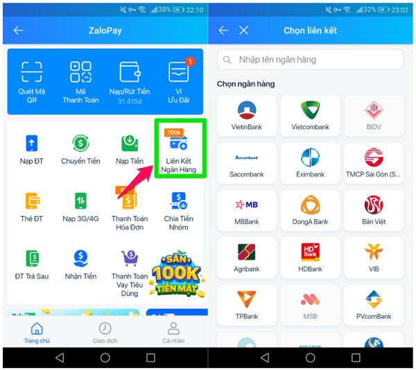 Zalopay hỗ trợ liên kết với nhiều ngân hàng