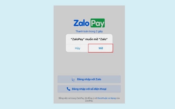 Cho phép ứng dụng Zalopay truy cập vào thông tin tài khoản
