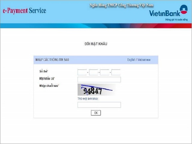 Đổi mã PIN thẻ Vietinbank qua Internet Banking