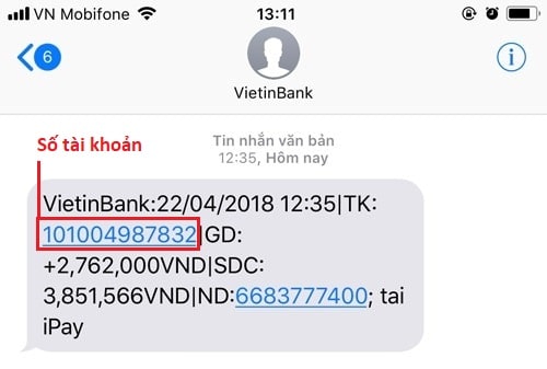 Kiểm tra số tài khoản Vietinbank qua SMS Banking