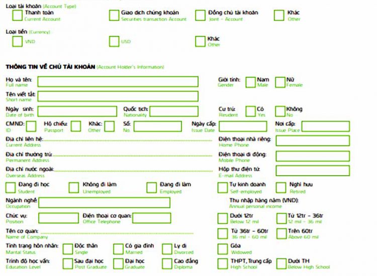 Giấy đề nghị mở tài khoản cá nhân