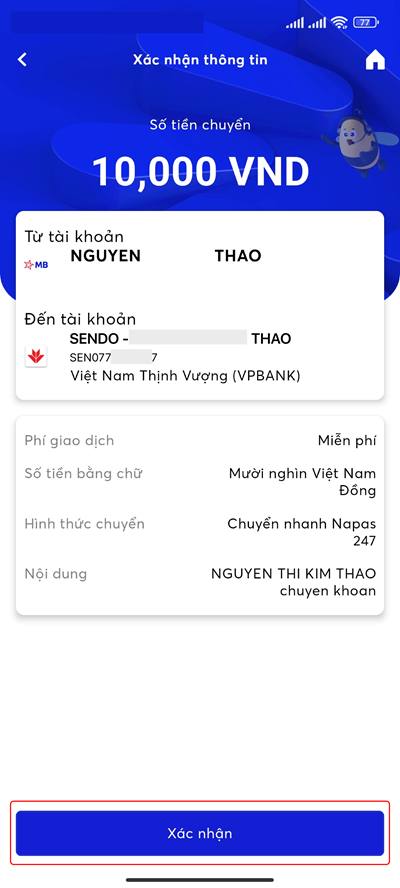 Ảnh chuyển tiền MB