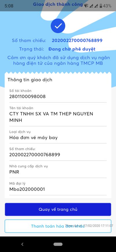 Ảnh chuyển tiền MB